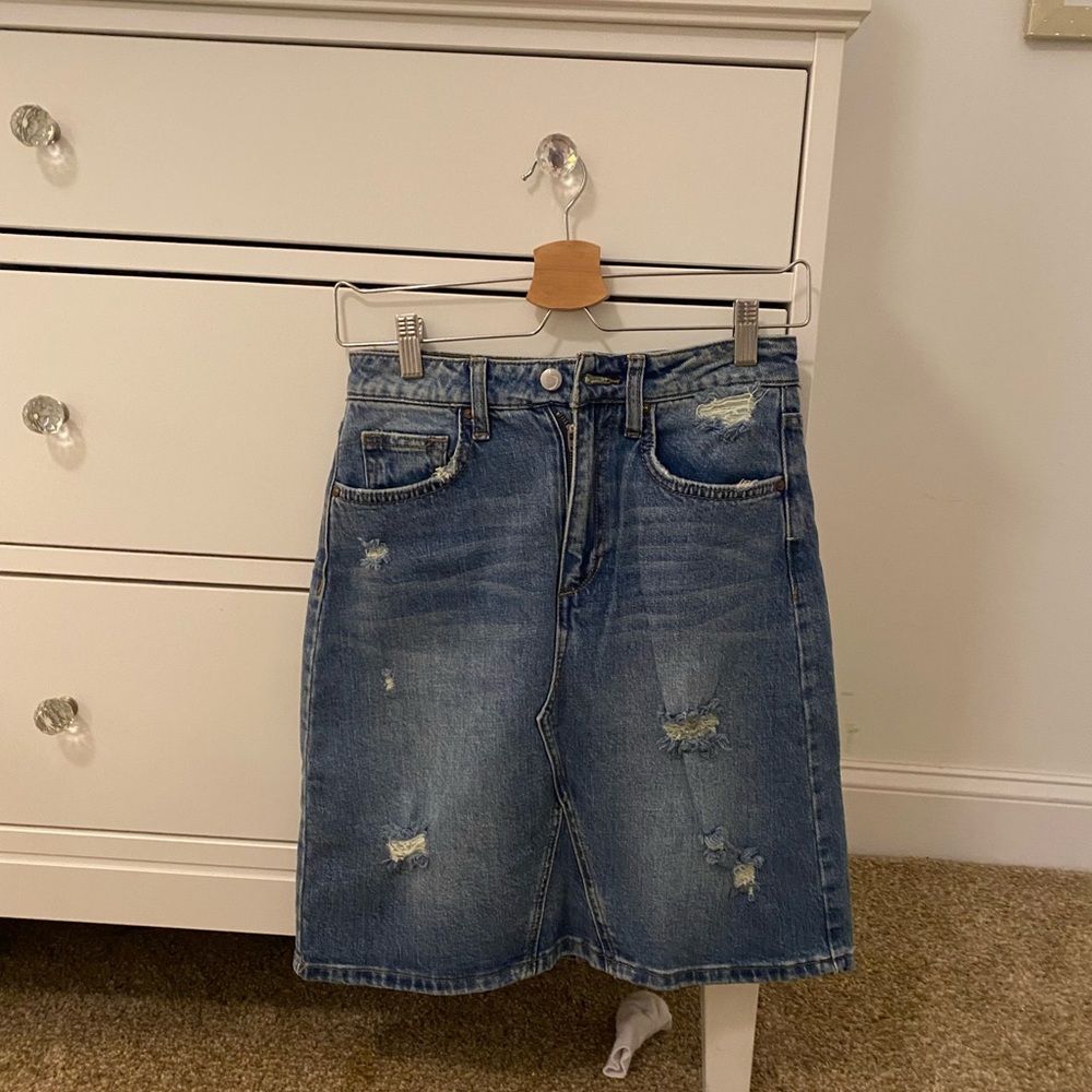 Distressed Denim Skirt